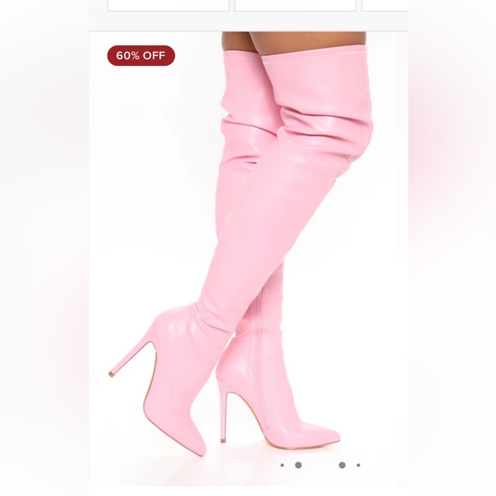 Fashion Nova What an Icon Over Knee High Pink Leather Boots New Size 6.5 Women’s
